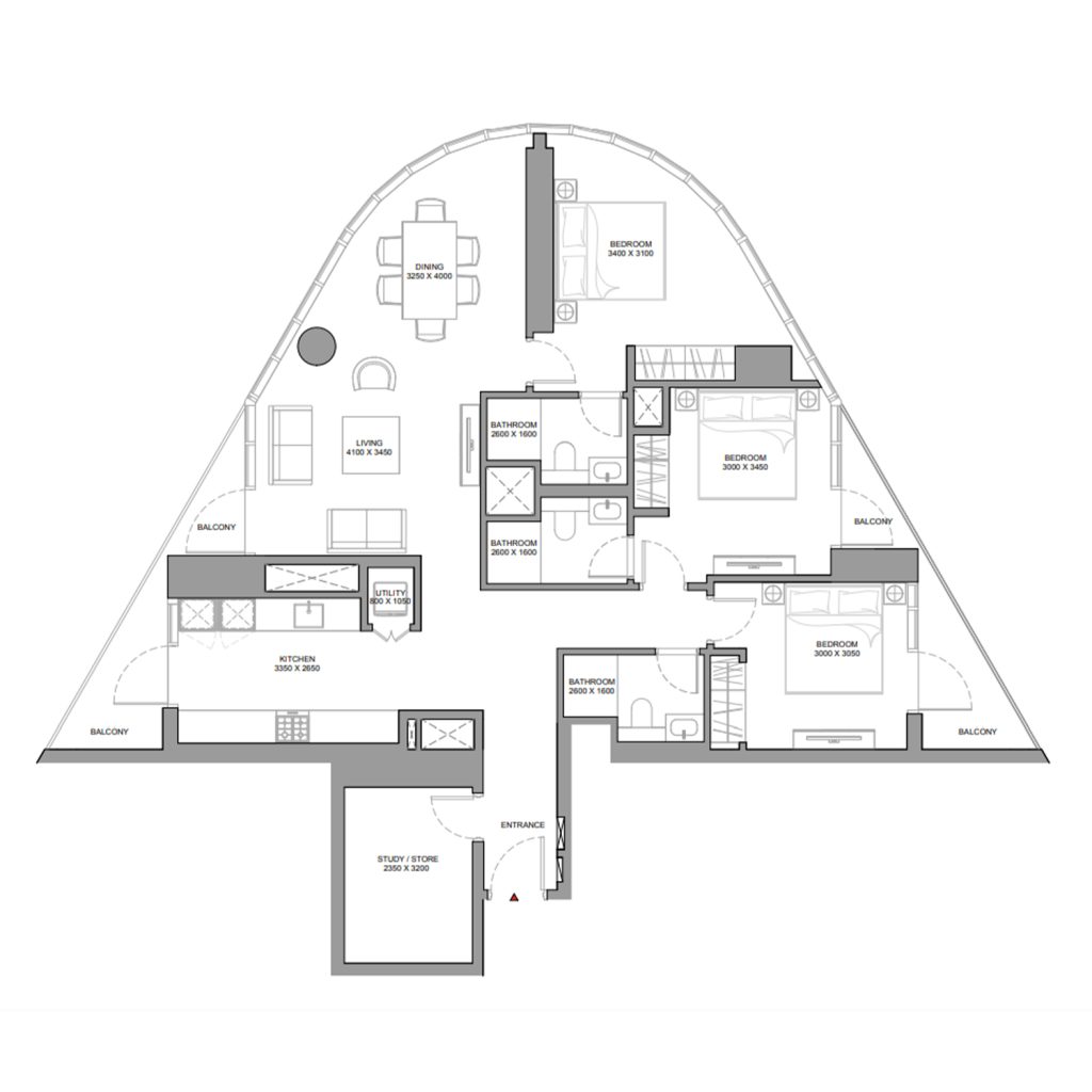 3-Bedroom + Study Apartment - From 1600.06 sq. ft.