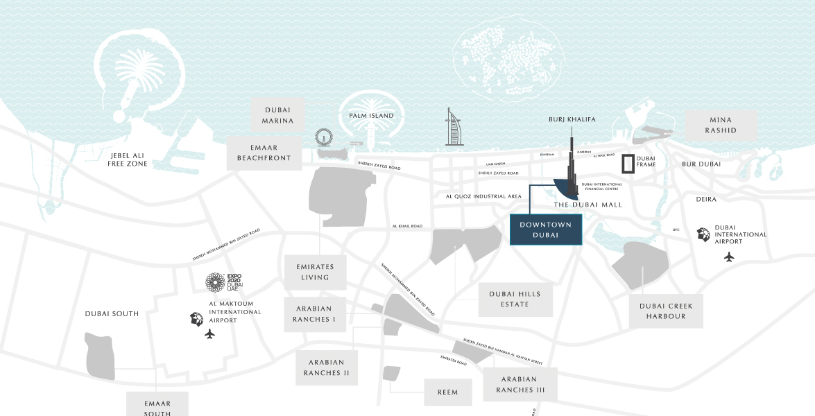 Map of Downtown Dubai and its surroundings