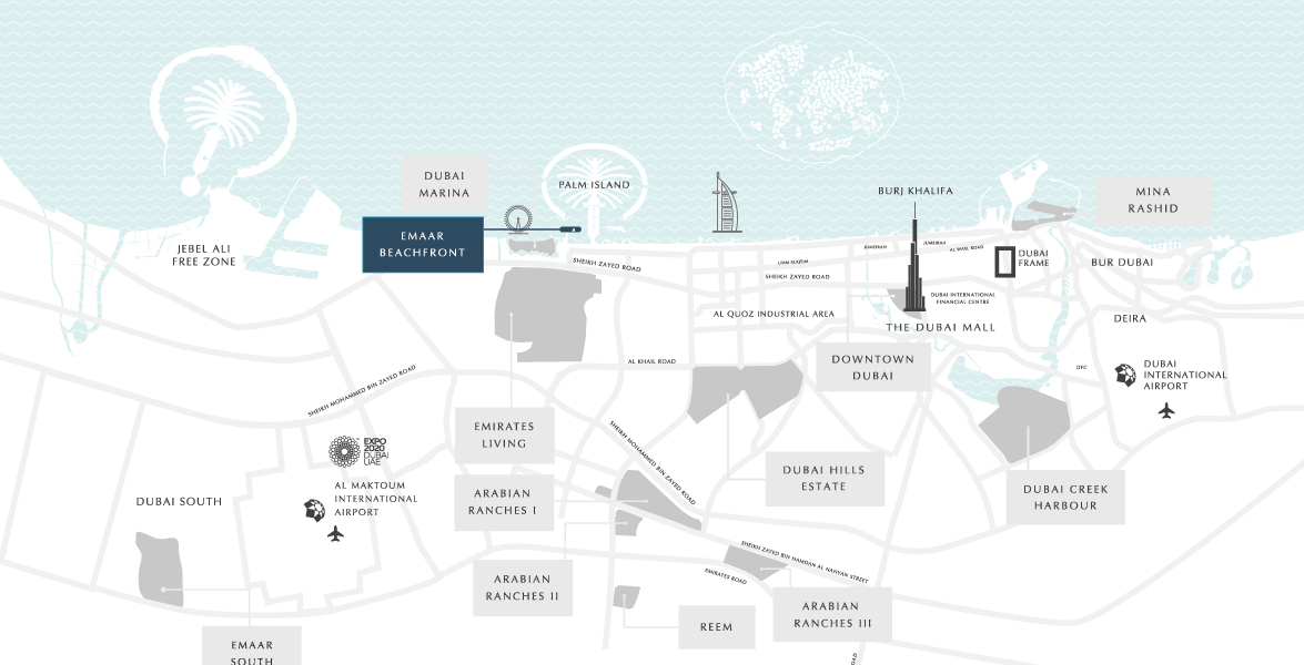 Map of Emaar Beachfront and its surroundings