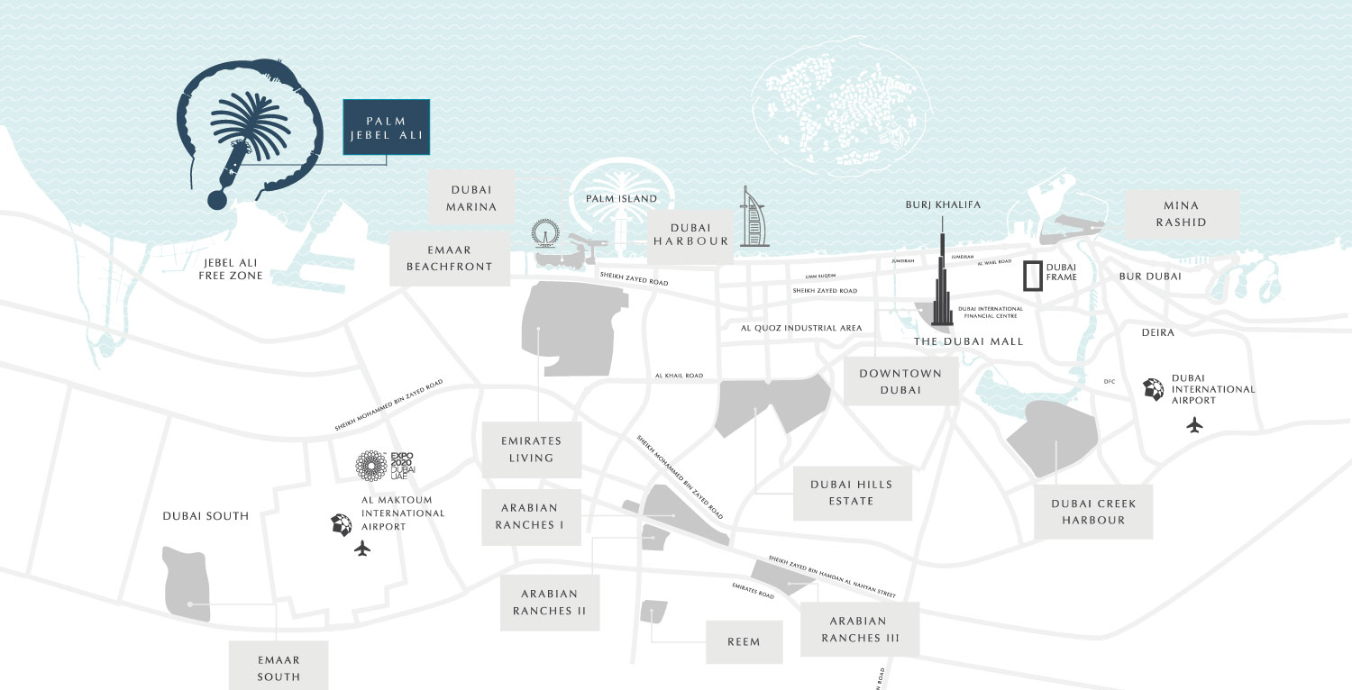 Map of Palm Jebel Ali and its surroundings