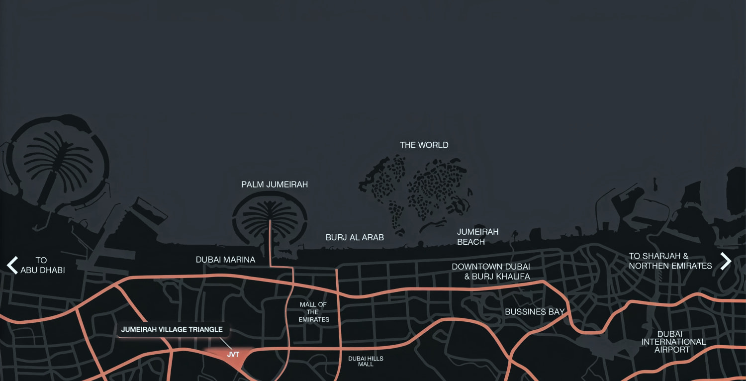 Map of Jumeirah Village Triangle and its surroundings
