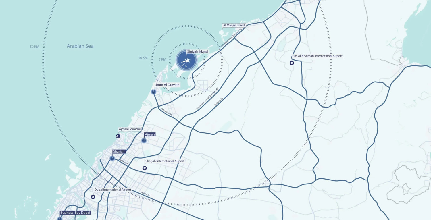 Map of Siniya Island and its surroundings