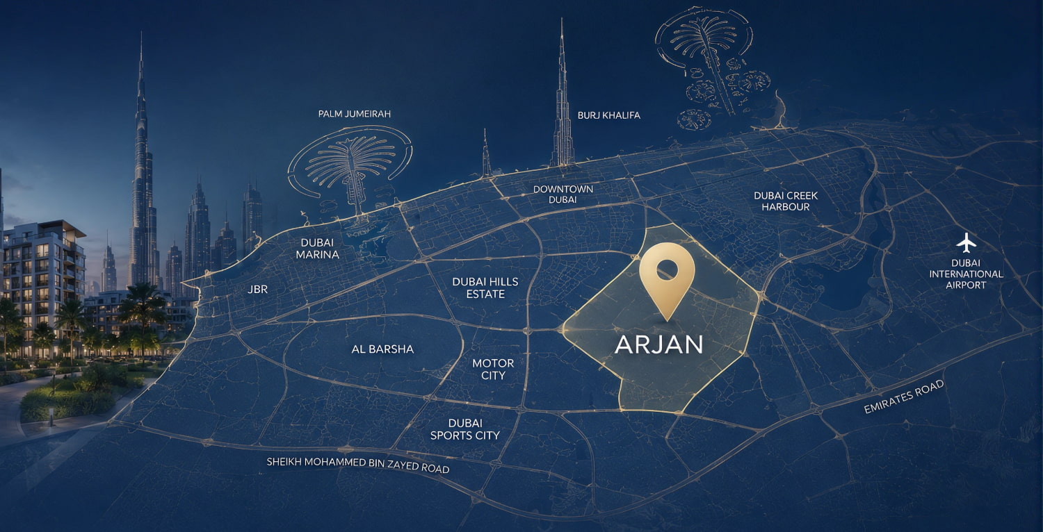 Map of Arjan and its surroundings