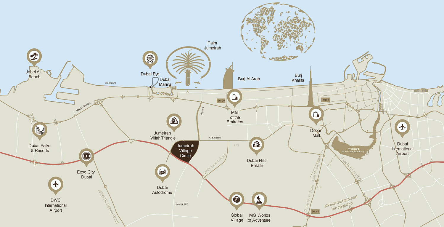 Map of Jumeirah Village Circle and its surroundings