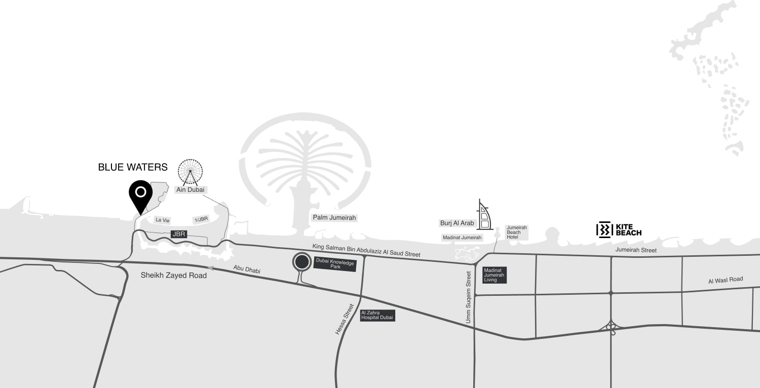 Map of Bluewaters Island and its surroundings