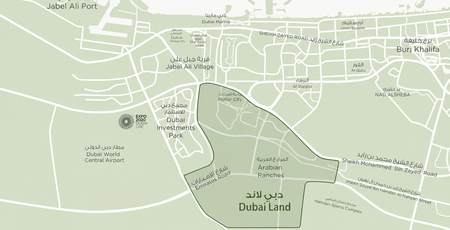 Map of Dubailand and its surroundings