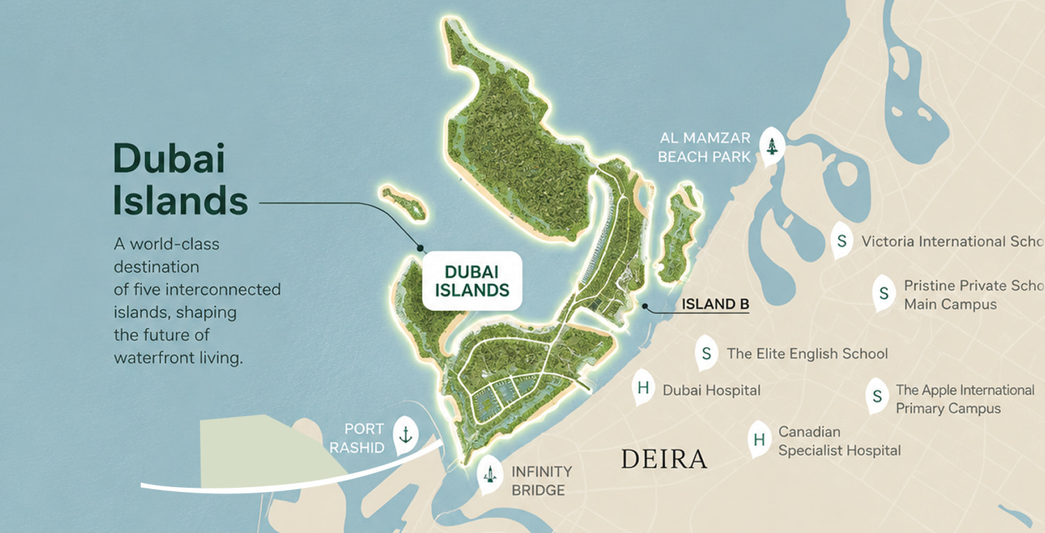 Map of Dubai Islands and its surroundings