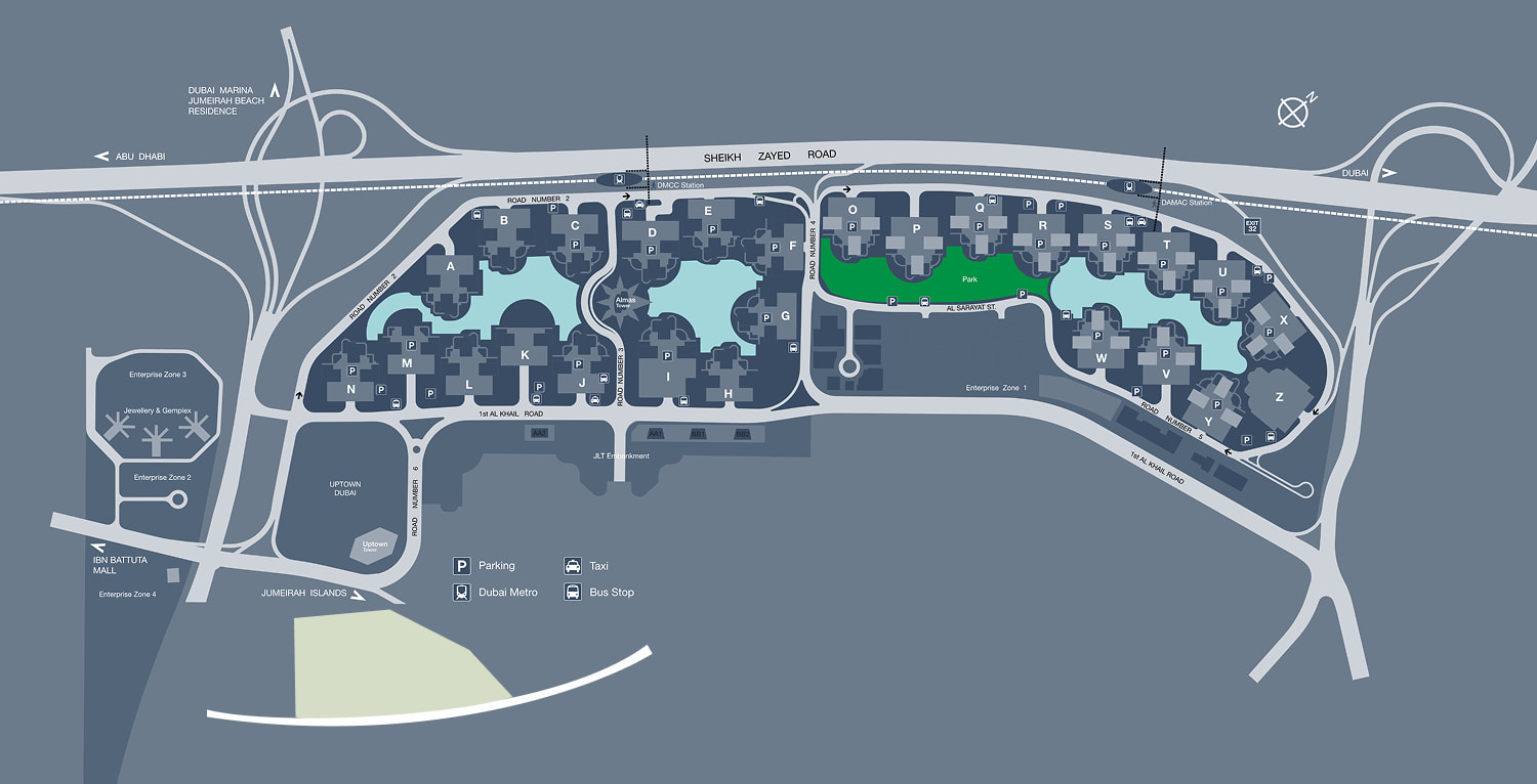 Map of Jumeirah Lake Towers (JLT) and its surroundings