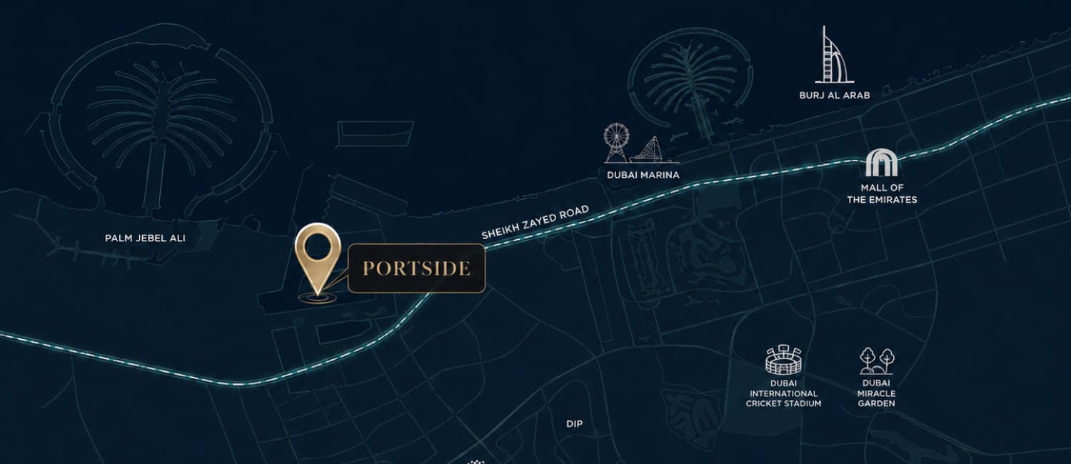 Map showing the location of Portside in Jebel Ali