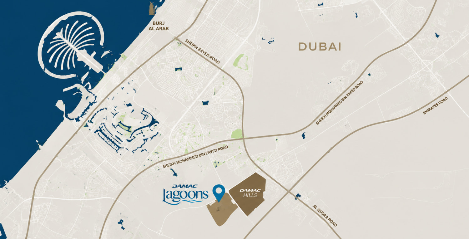 Map of Damac Lagoons and its surroundings