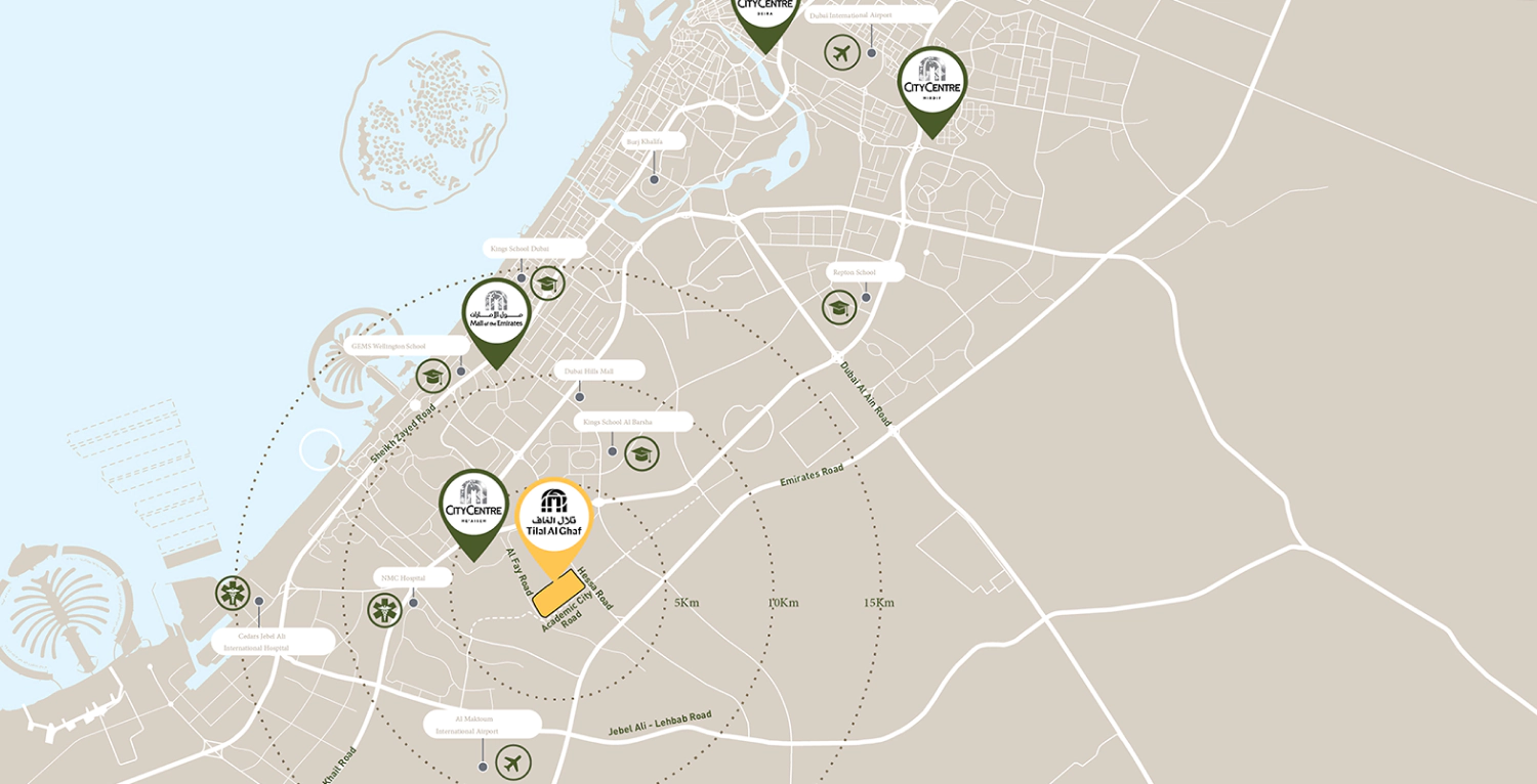 Map of Tilal Al Ghaf and its surroundings