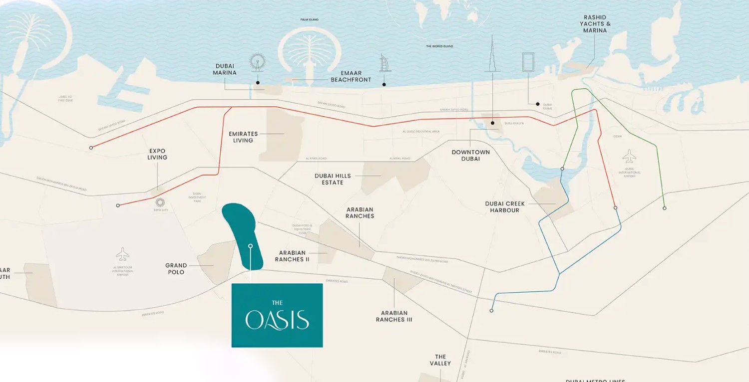 Map of The Oasis and its surroundings