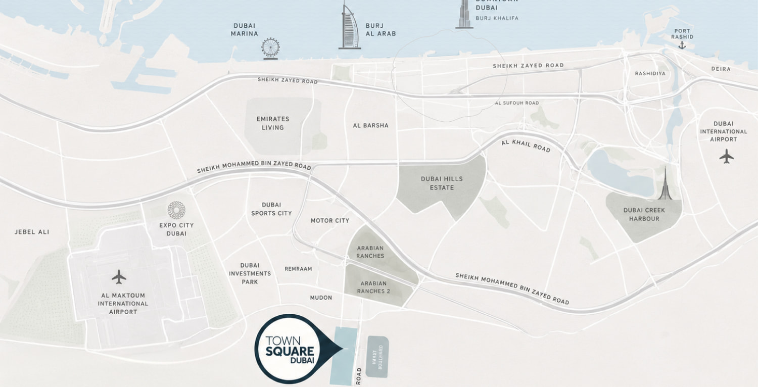 Map of Town Square and its surroundings