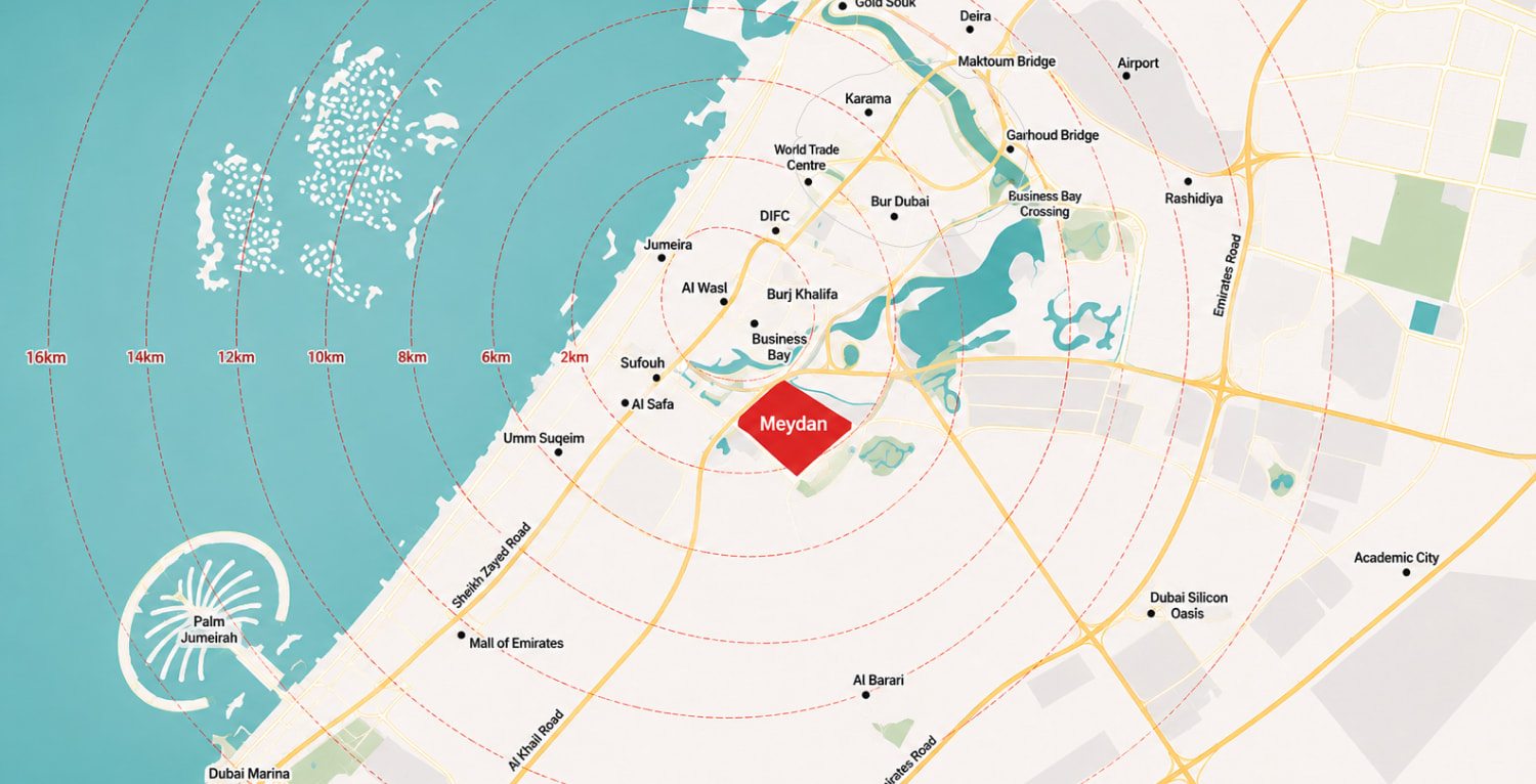 Map of Meydan City and its surroundings