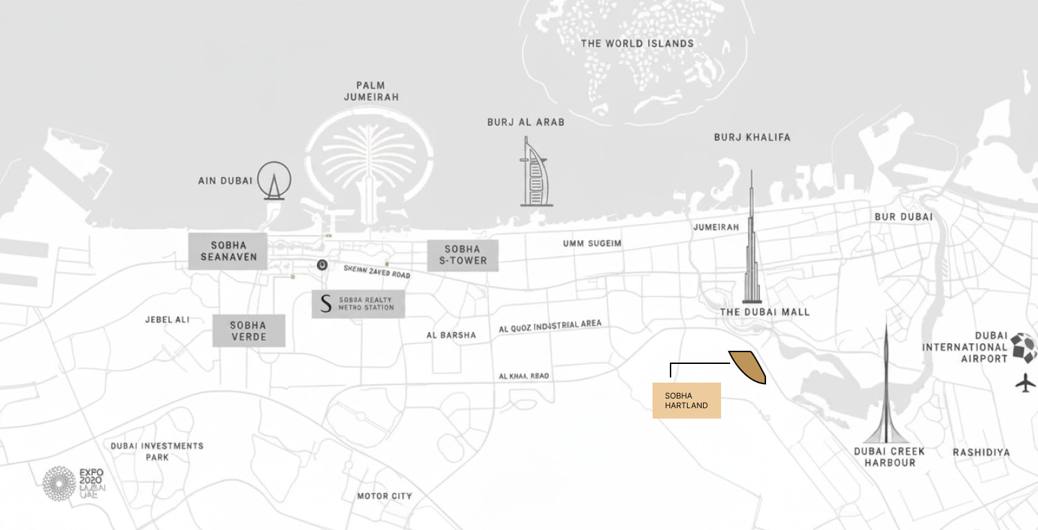Map of Sobha Hartland and its surroundings