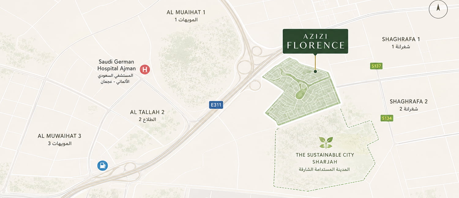 Map showing the location of Azizi Florence in Um Fanain