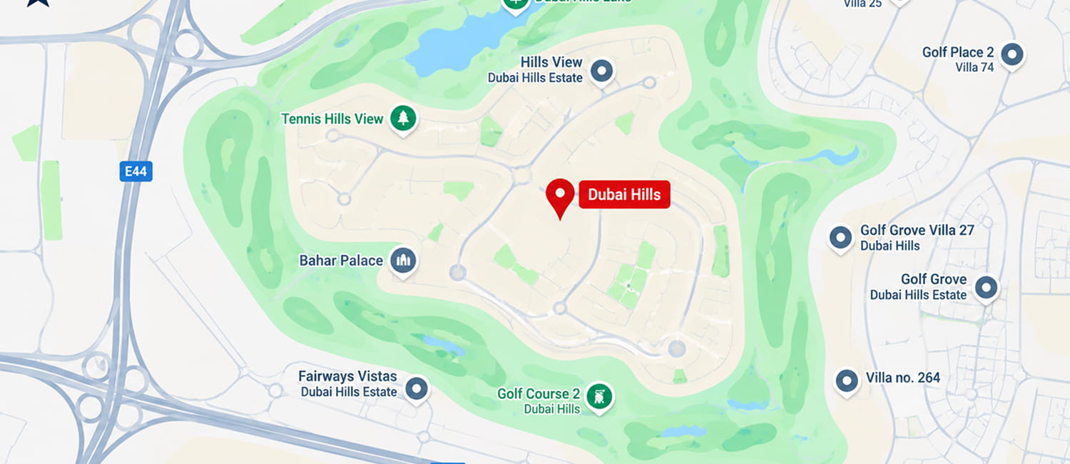 Map showing the location of Palace Residences Hillside in Dubai Hills Estate