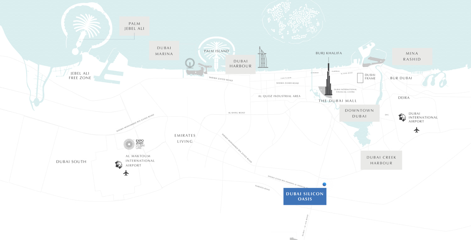 Map of Dubai Silicon Oasis and its surroundings