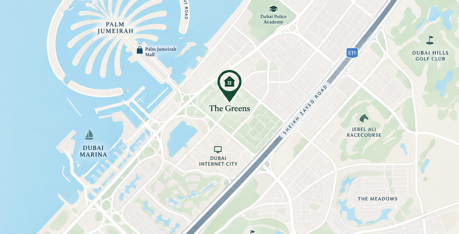 Map of The Greens and its surroundings