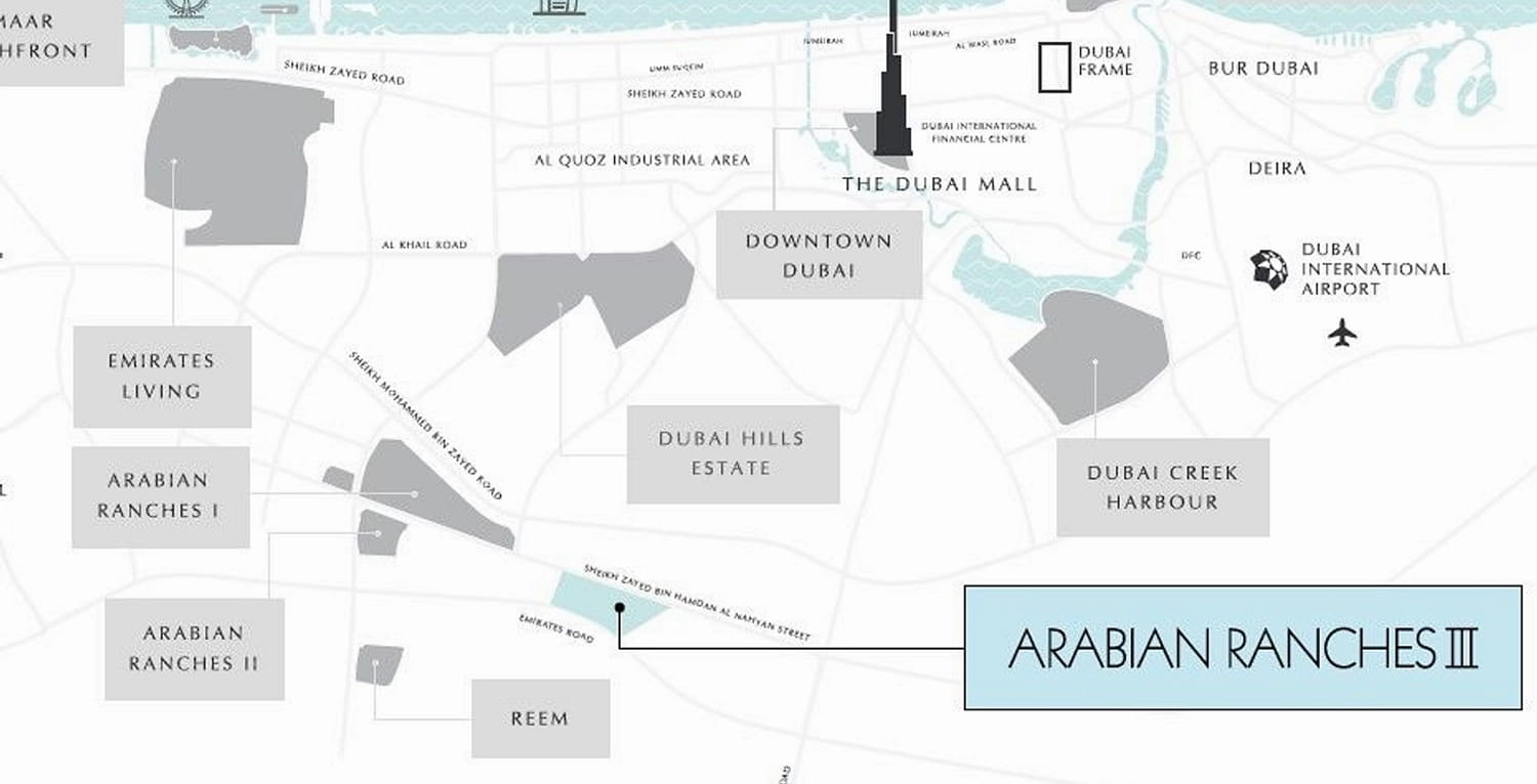 Map of Bliss 2, Arabian Ranches 3 and its surroundings