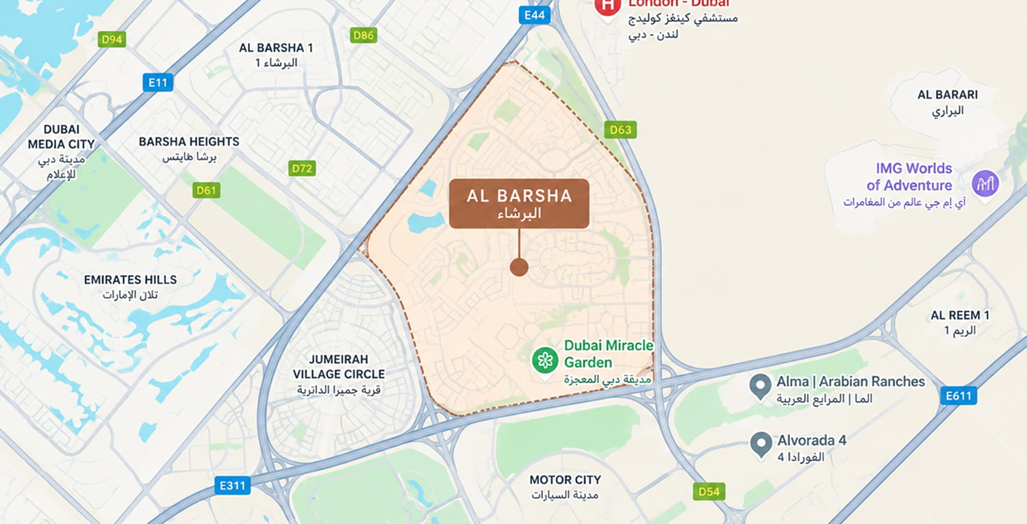 Map of Al Barsha and its surroundings