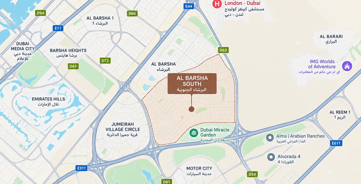 Map of Al Barsha South and its surroundings