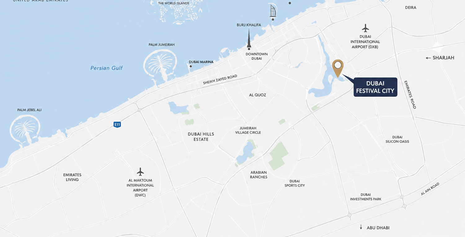 Map of Dubai Festival City and its surroundings
