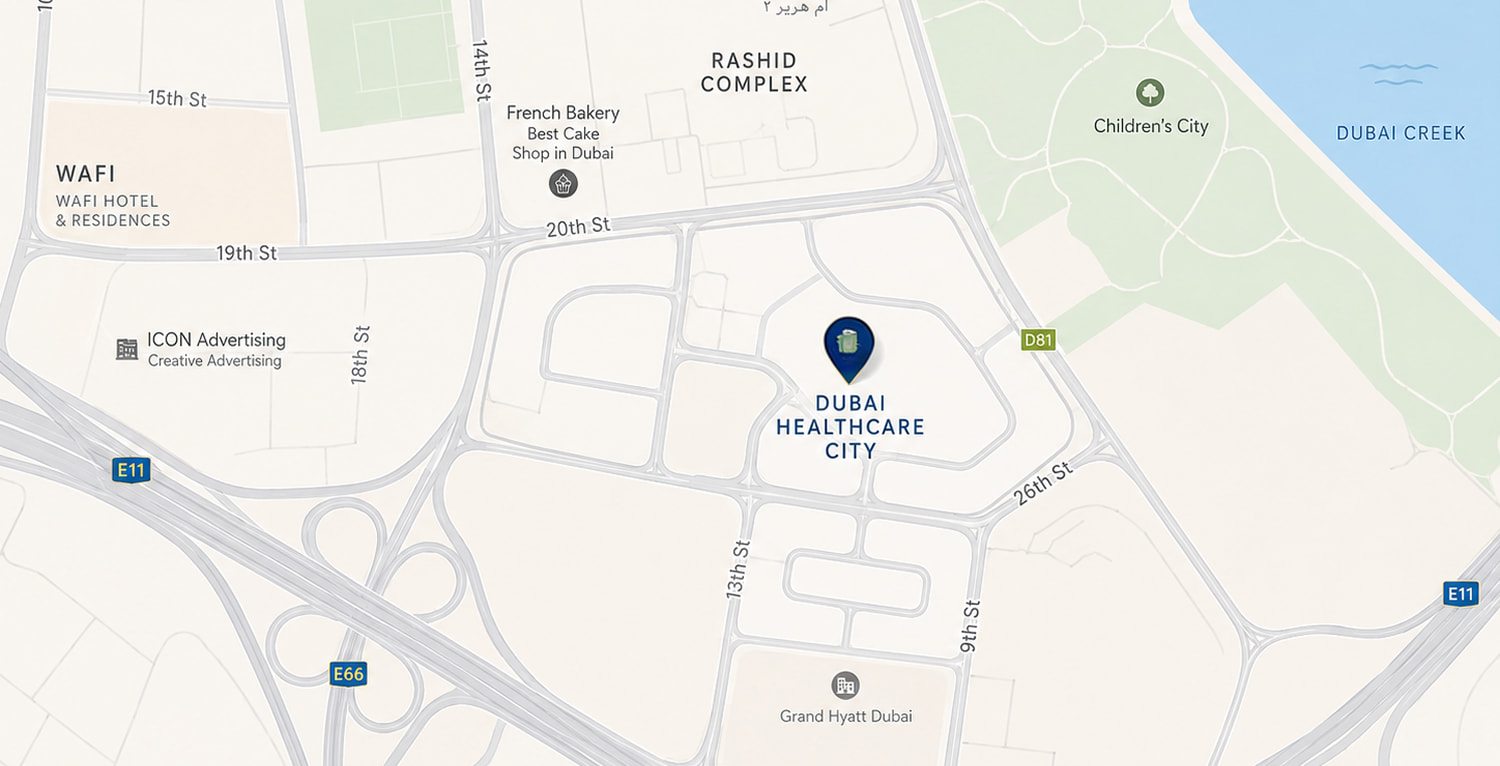 Map of Dubai Healthcare City and its surroundings