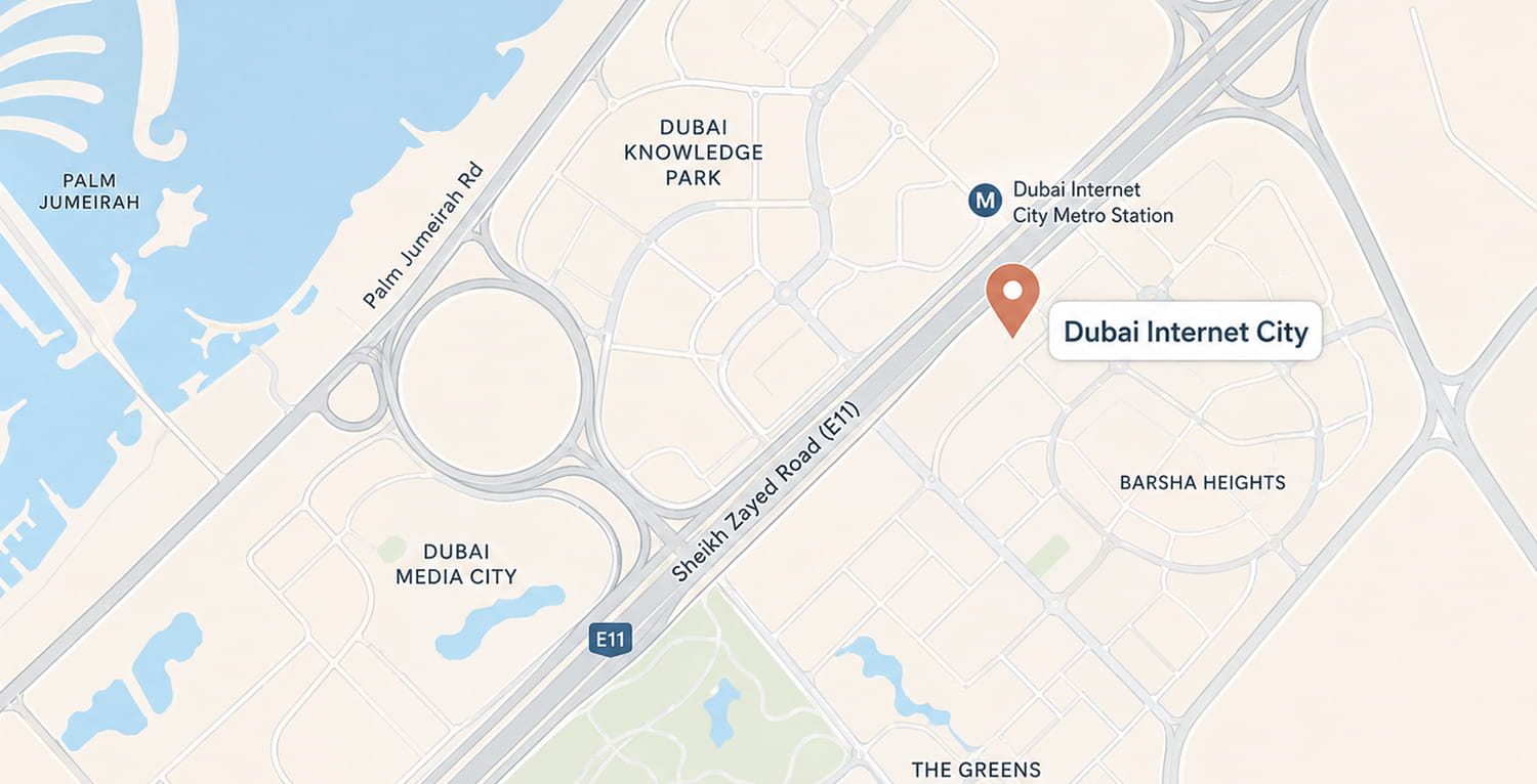 Map of Dubai Internet City and its surroundings