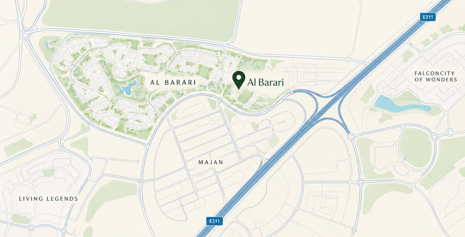 Map of Al Barari and its surroundings