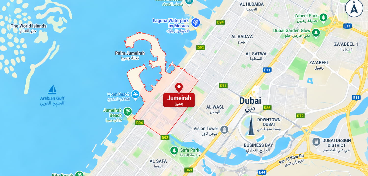 Map of Jumeirah and its surroundings