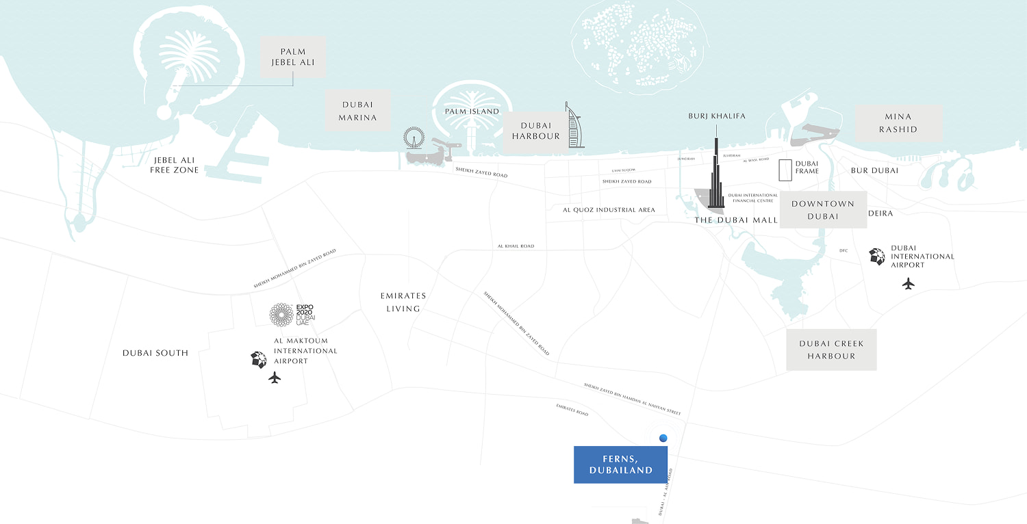 Map of Ferns Dubailand and its surroundings