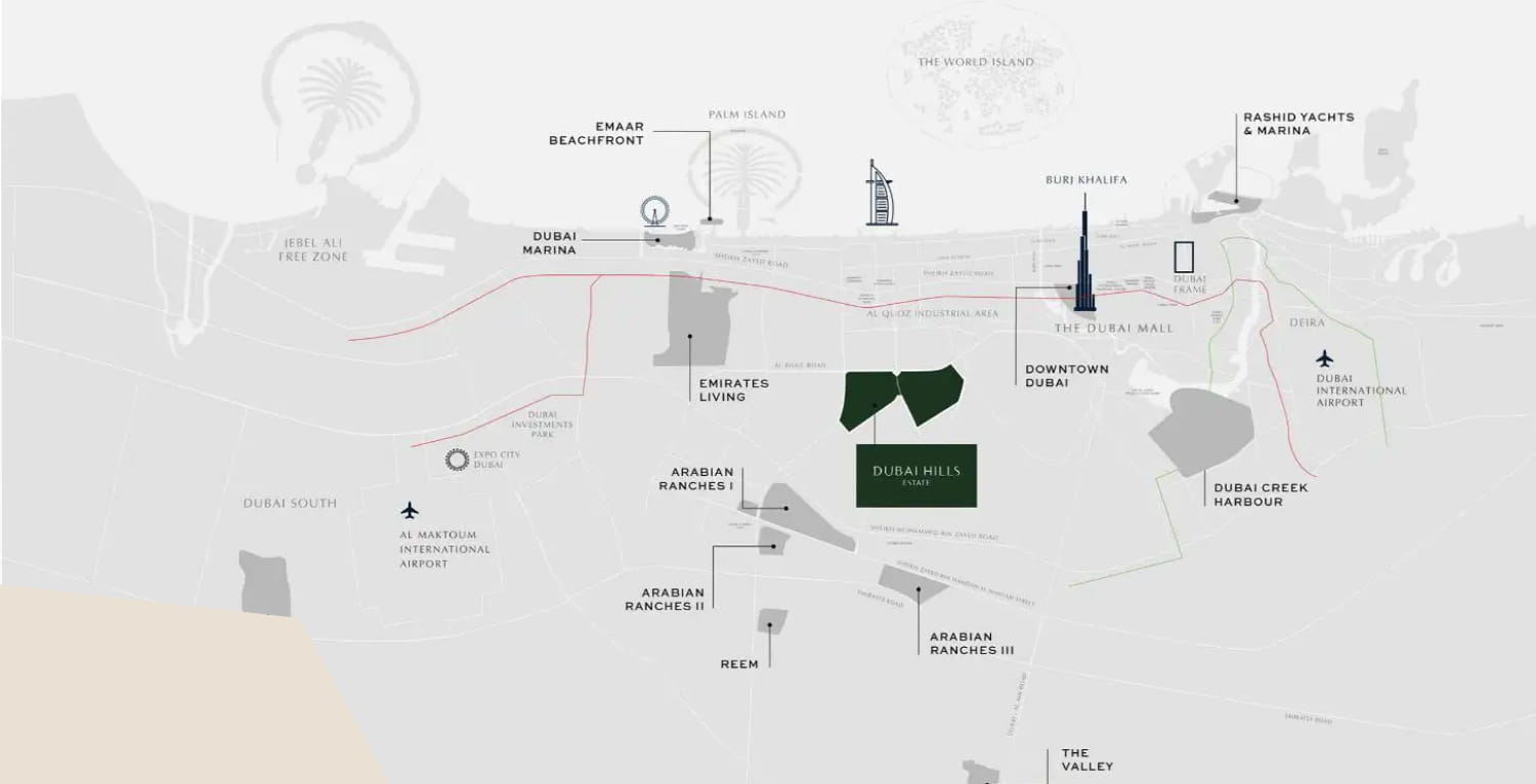Map of Park Gate, Dubai Hills Estate and its surroundings