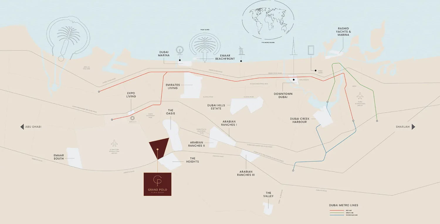 Map of Montura, Dubai Investment and its surroundings