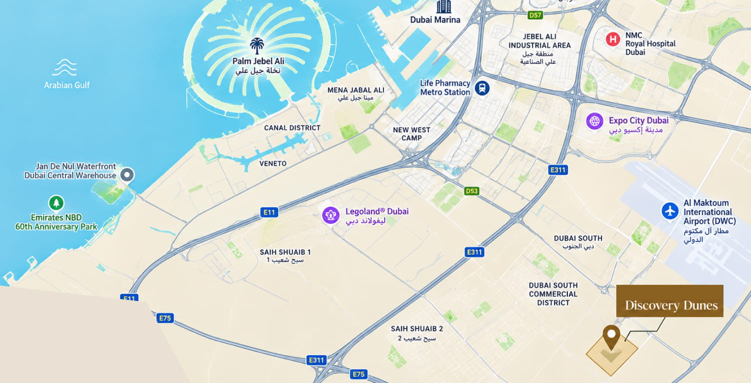 Map of Discovery Dunes and its surroundings