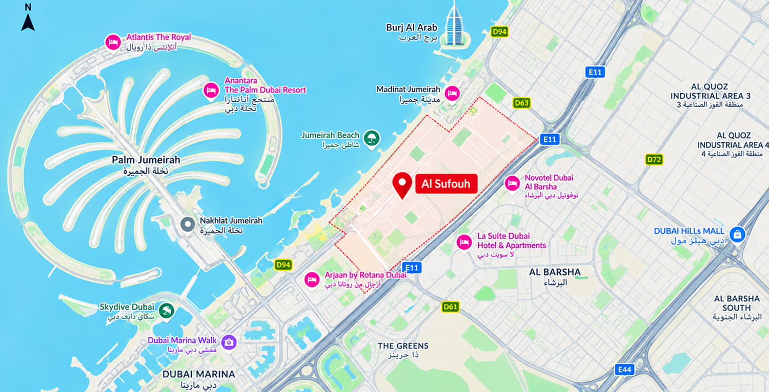 Map of Al Sufouh and its surroundings