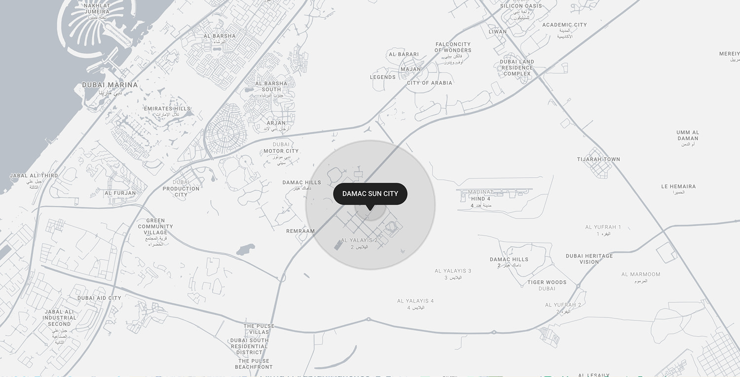 Map of DAMAC Sun City and its surroundings
