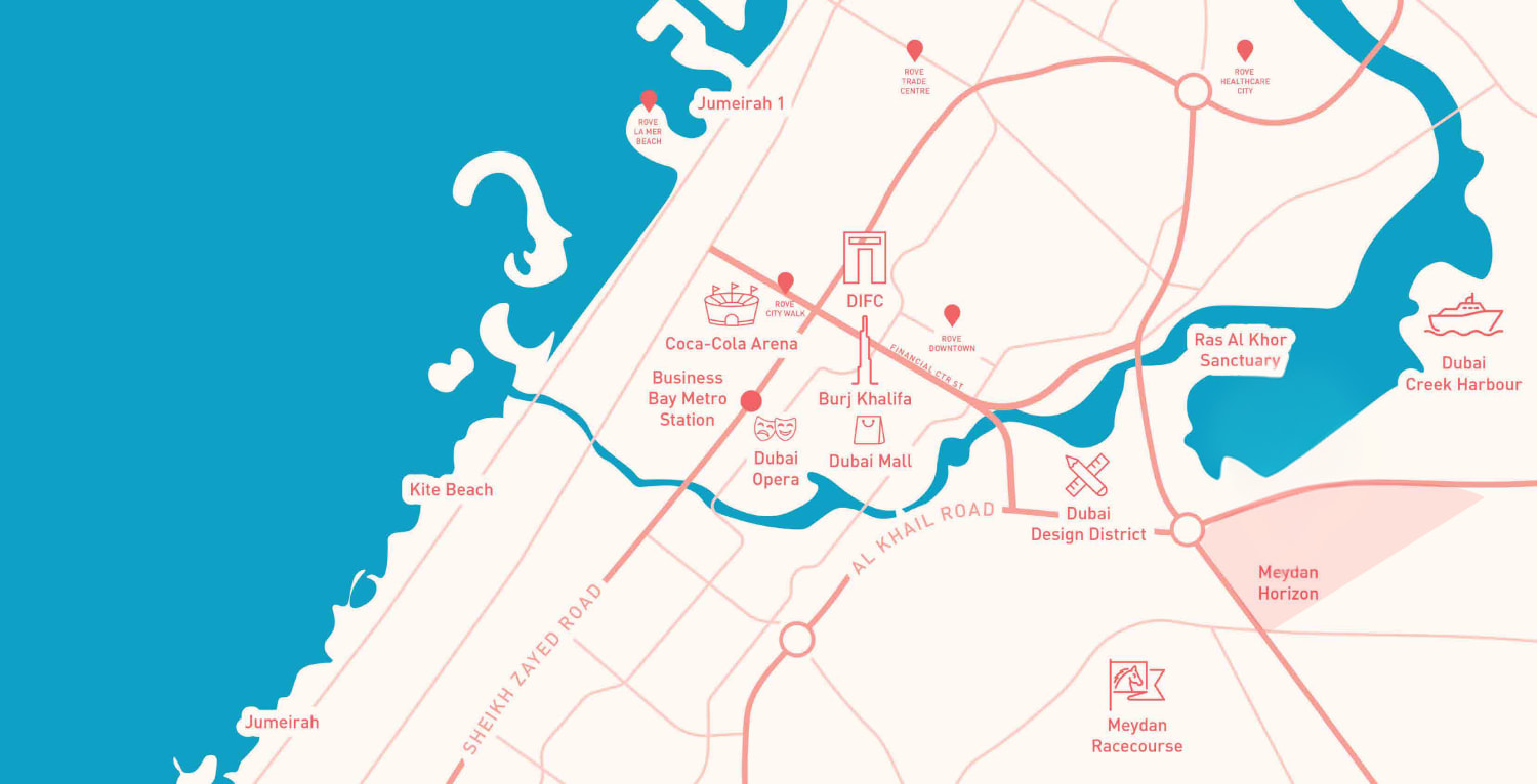 Map of Meydan Horizon and its surroundings