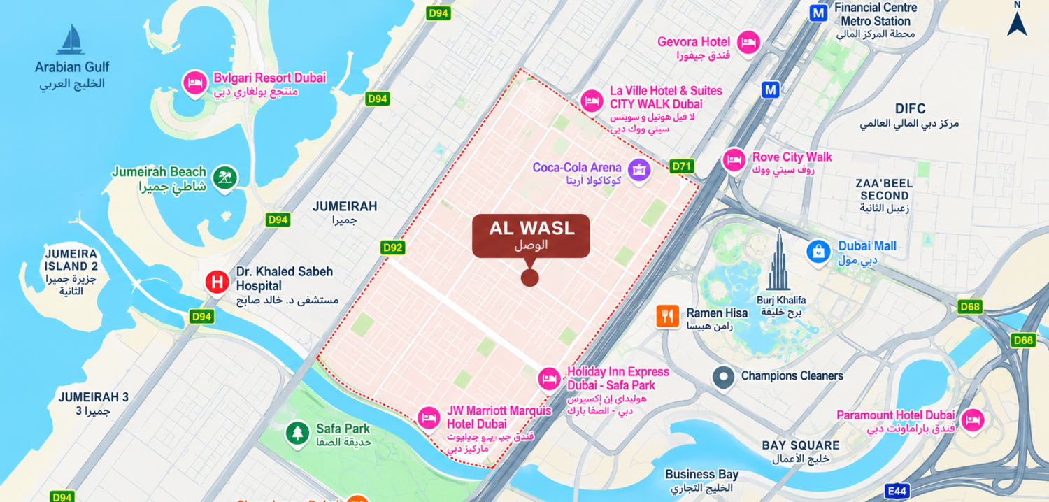 Map of Al Wasl and its surroundings