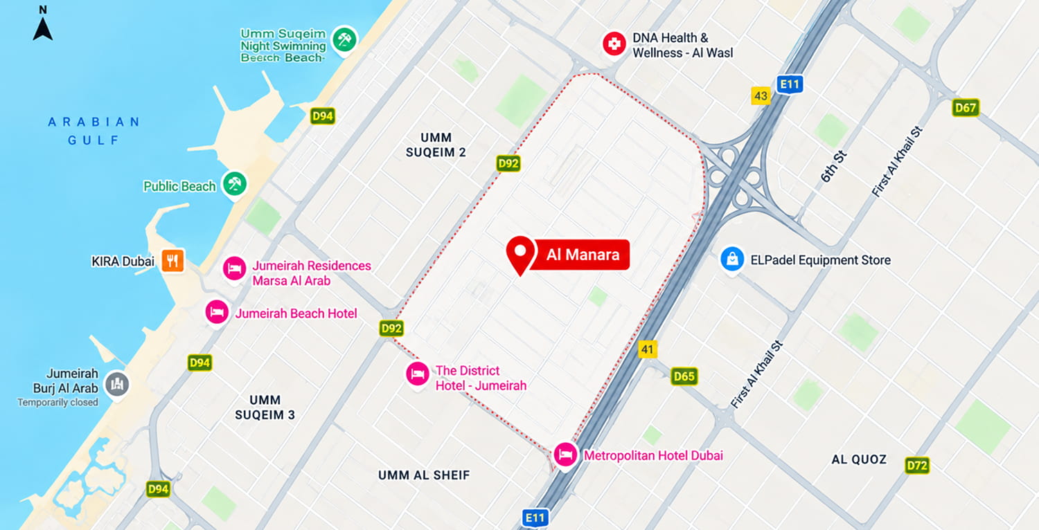 Map of Al Manara and its surroundings